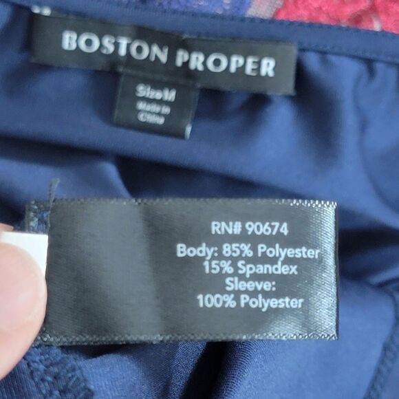 Boston Proper Blouse Womens Medium Blue Mesh Embroidered Floral Long Sleeve Top - Picture 10 of 12